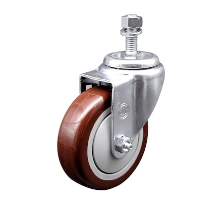 Service Caster 4'' Maroon Polyurethane Creeper Swivel 1/2'' Threaded Stem Caster CREE-SCC-TS20S414-PPUB-MRN-121315